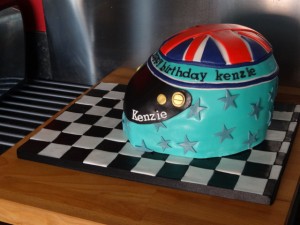 Racing helmet cake