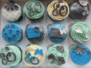 Silver and blue cupcakes
